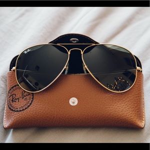 Ray Bans Aviator Large Frame Green and Gold